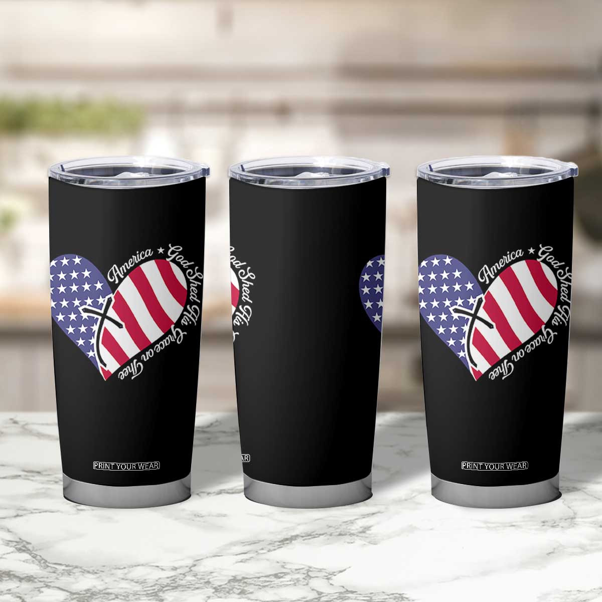America God Shed His Grace on Thee 4th of July Tumbler Cup Patriotic American Flag Cross TS10
