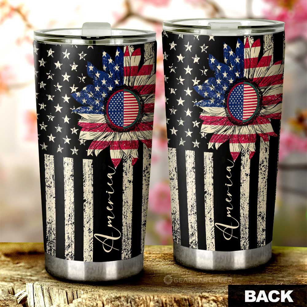 American Flag Sunflower Tumbler Cup Custom Car Accessories