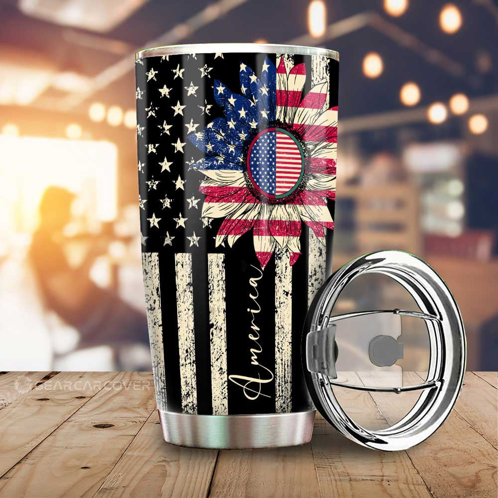 American Flag Sunflower Tumbler Cup Custom Car Accessories