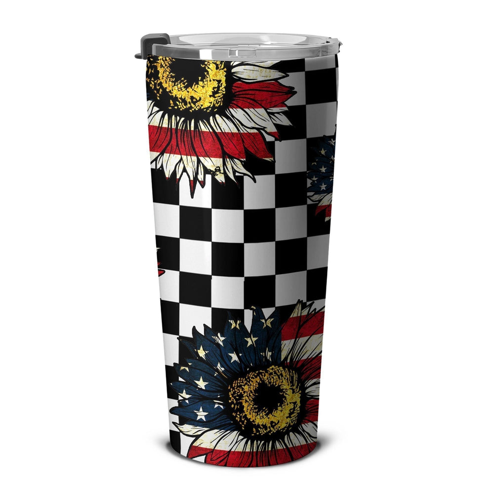 American Flag Sunflower Tumbler Stainless Steel Checkerboard