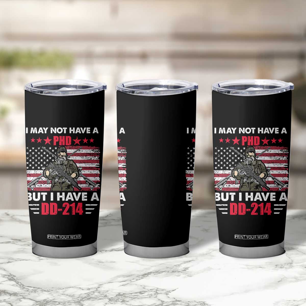 American Veteran Tumbler Cup I May Not Have A PhD But Have A DD-214 US Bald Eagle TS02