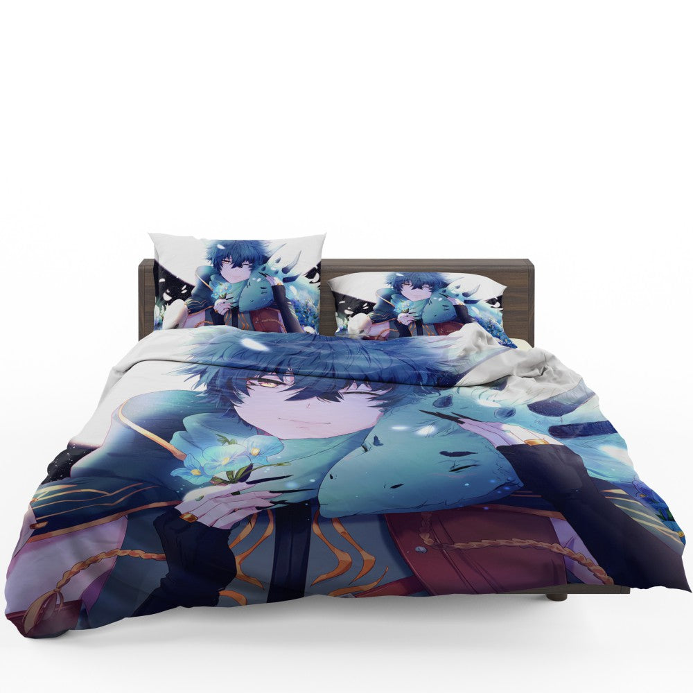 Anime Boy Dragon Blue Flowers Bedding Set