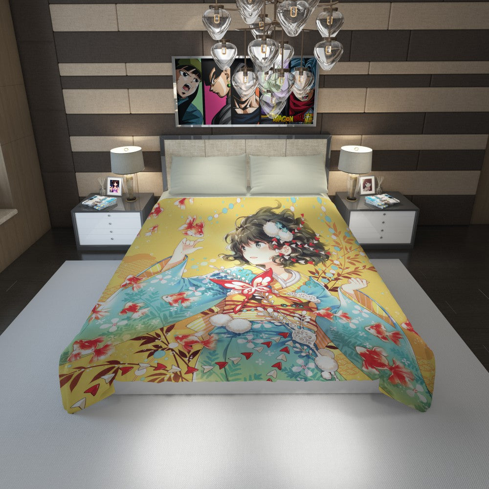 Anime Girl Fishes Japanese Duvet Cover