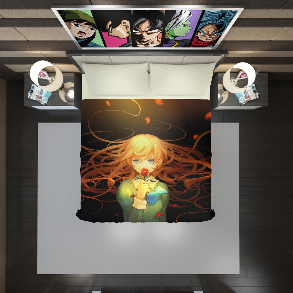 Anime Girl Rose Duvet Cover