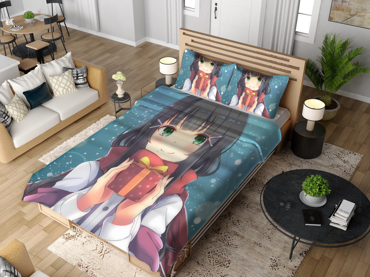 Anime Girl Winter Xmas Gift Bedding Set