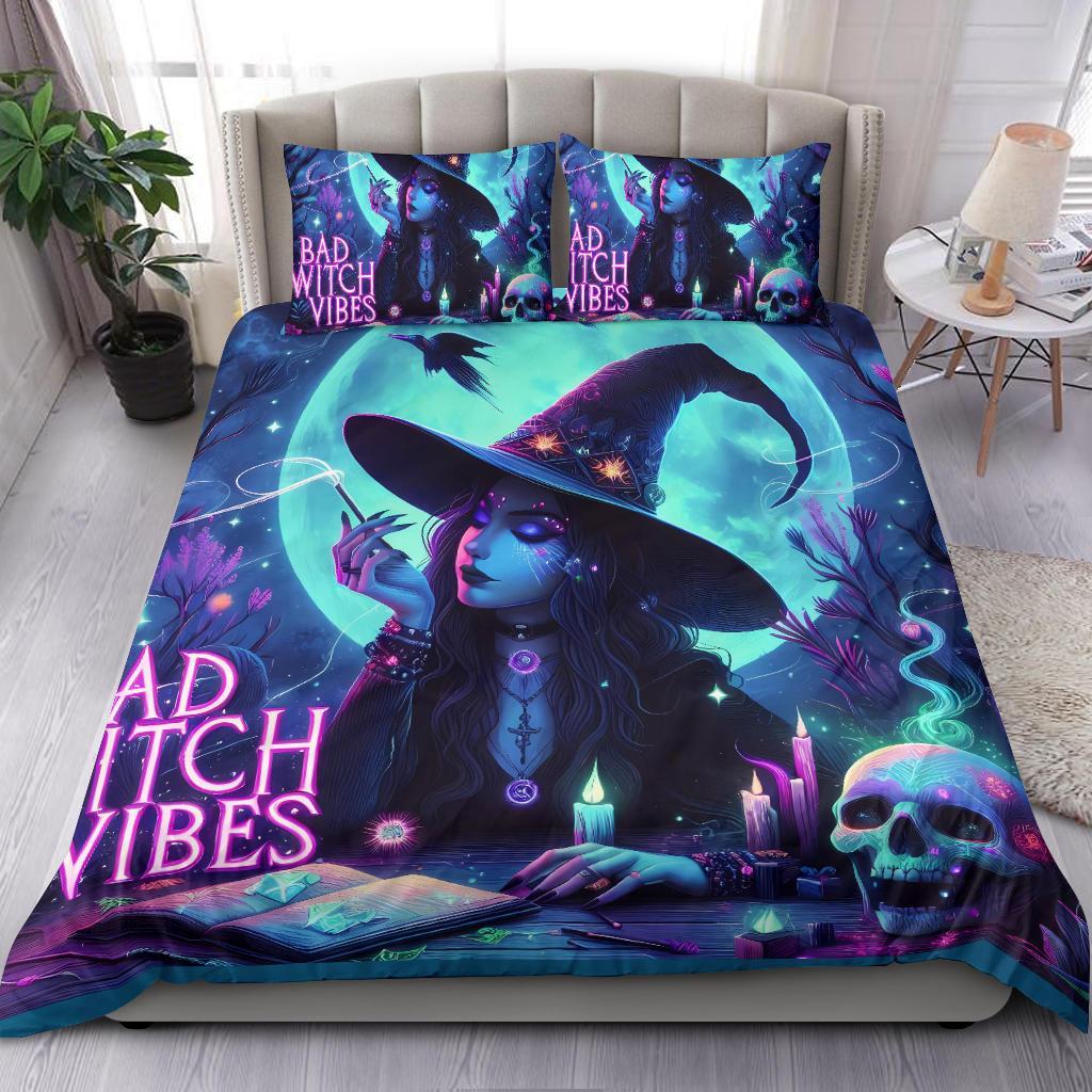 Personalized  Bad Witch Vibes Gothic Duvet Cover Bedding Set 3-pc Halloween Home Decor