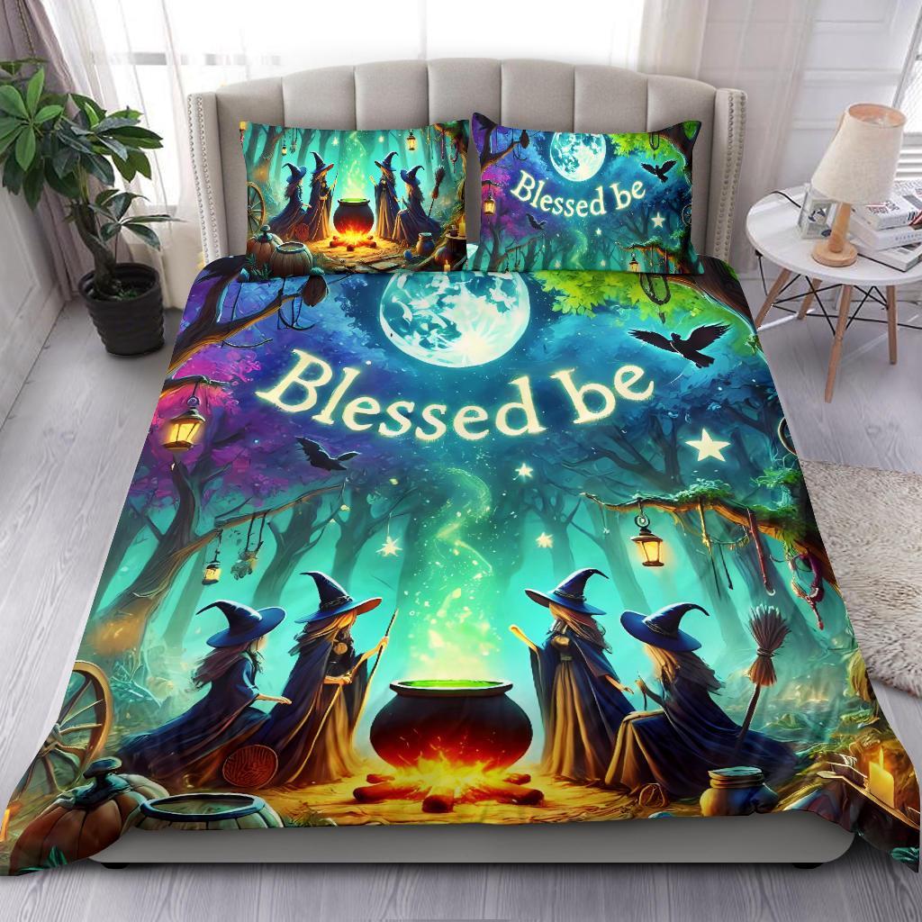 Personalized  Blessed Be Halloween Witches Duvet Cover Bedding Set 3-pc Wicca Home Decor