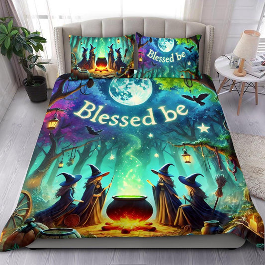Personalized  Blessed Be Halloween Witches Duvet Cover Bedding Set 3-pc Wicca Home Decor