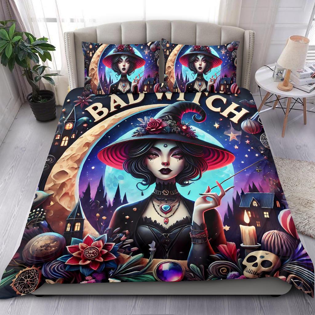 Personalized  Bad Witch Gothic Duvet Cover Bedding Set 3-pc for Halloween Decor