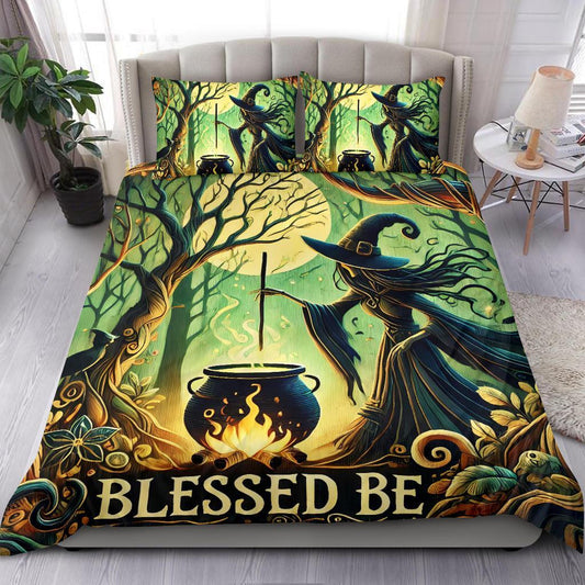 Personalized  Moon Forest Witch Brewing Potion Halloween Duvet Cover Bedding Set 3-pc