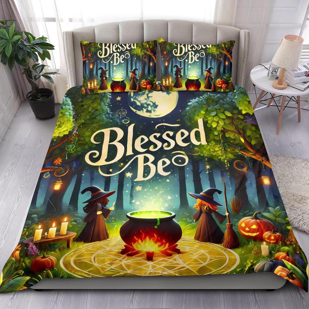 Personalized  Brewing Witches Halloween Duvet Cover Bedding Set 3-pc Wiccan Home Decor