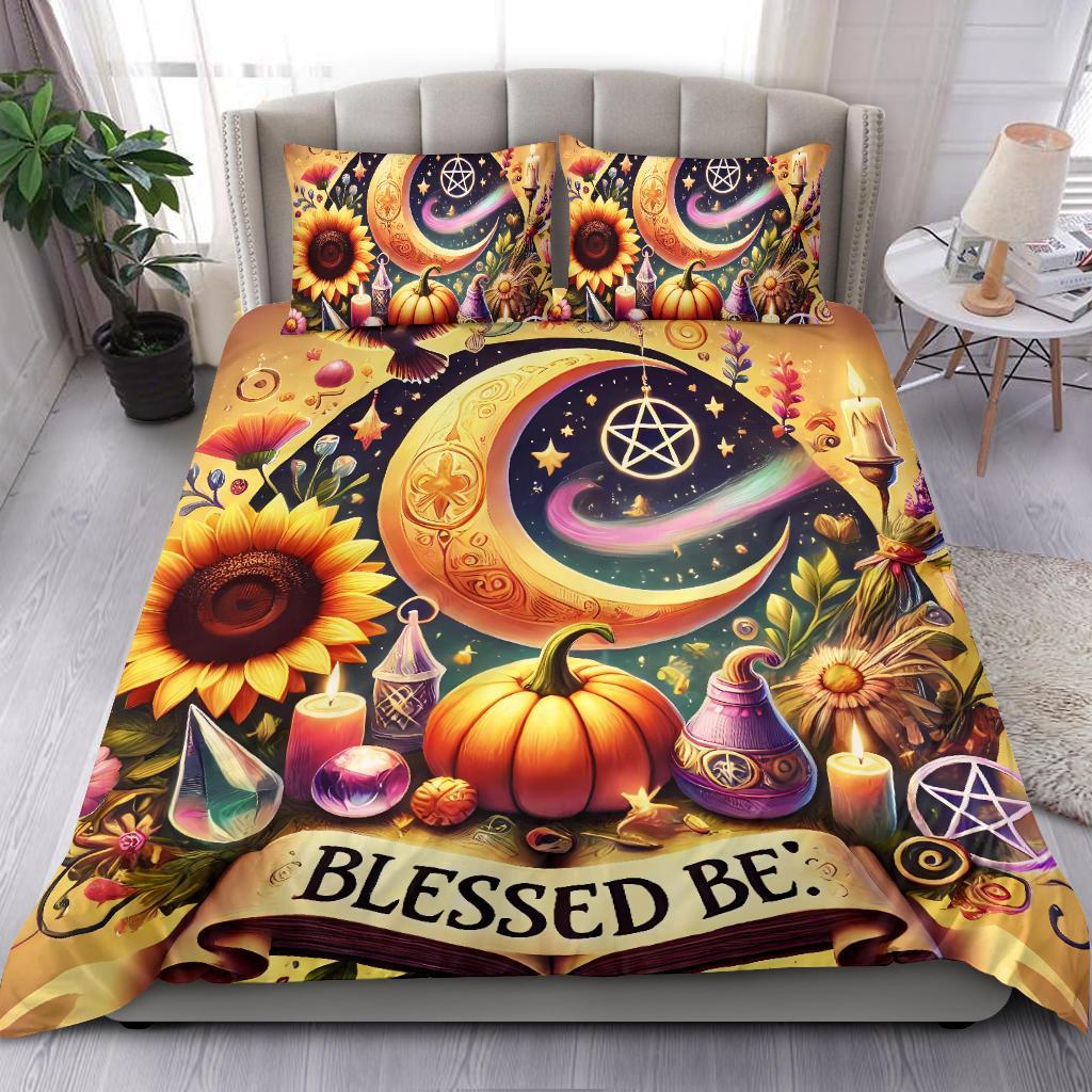 Personalized  Magick Crescent Moon Wicca Duvet Cover Bedding Set 3-pc for Samhain Halloween