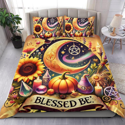 Personalized  Magick Crescent Moon Wicca Duvet Cover Bedding Set 3-pc for Samhain Halloween