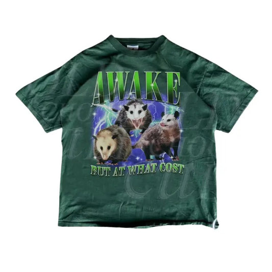 Awake But At What Cost Vintage Graphic T-Shirt, Retro Funny Possum Bootleg T Shirt, Vintage Opossum T Shirt, Funny Gag Shirt, Washed Shirt