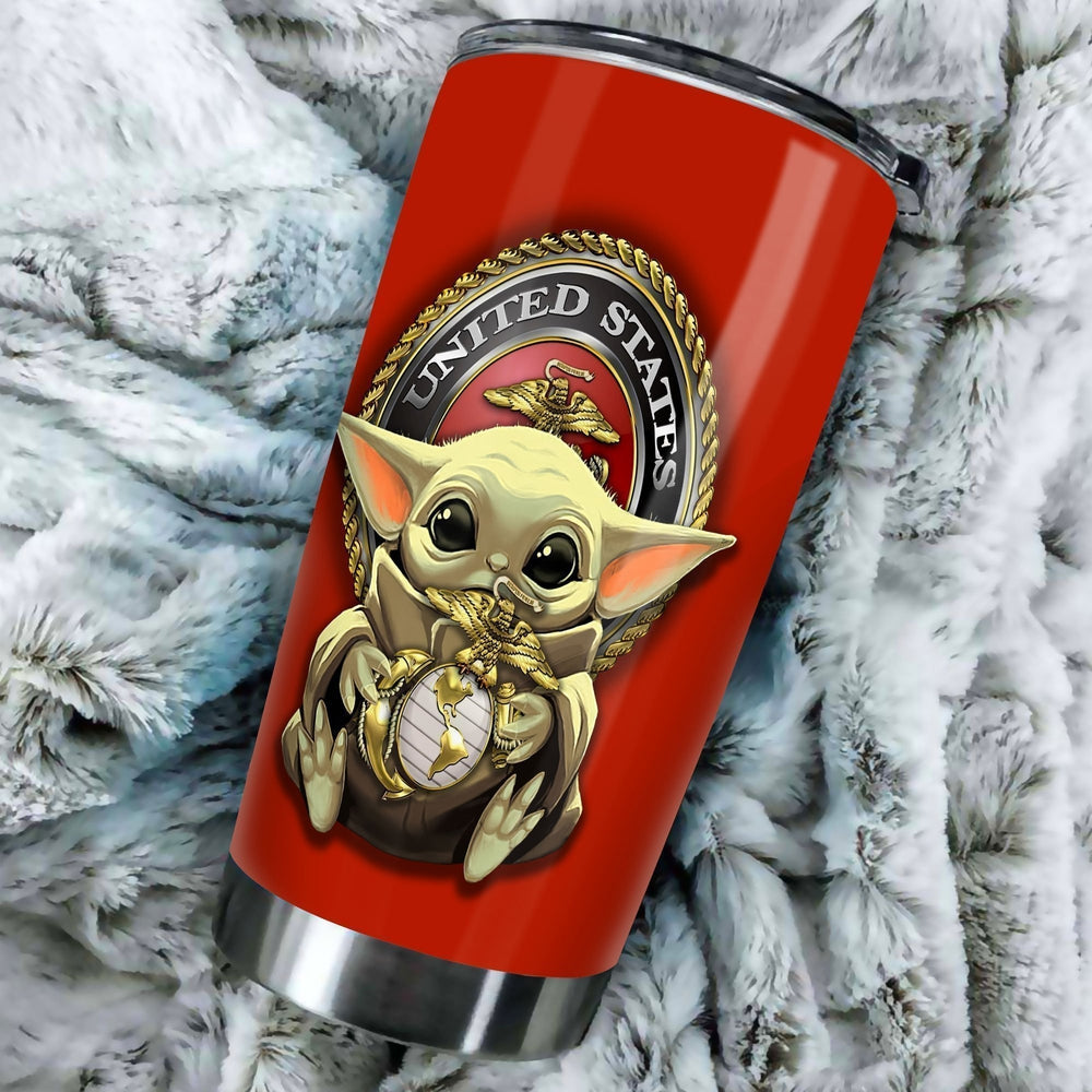 Baby Yoda U.S Marines Corps Tumbler Cup Custom Emblem Car Accessories