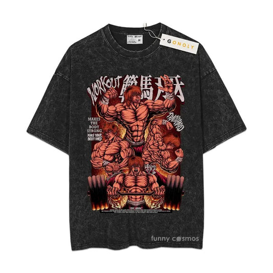 Baki Hanma Mineral Wash TShirt, Anime Mineral Wash TShirt, Vintage Mineral Wash TShirt Cotton Fabric