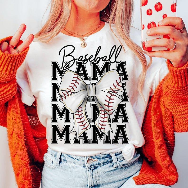 Baseball Mama T-shirt, Coquette Bow Tshirt, Baseball Bow Tshirt, Baseball Mom, Retro Baseball Game Day Tshirt