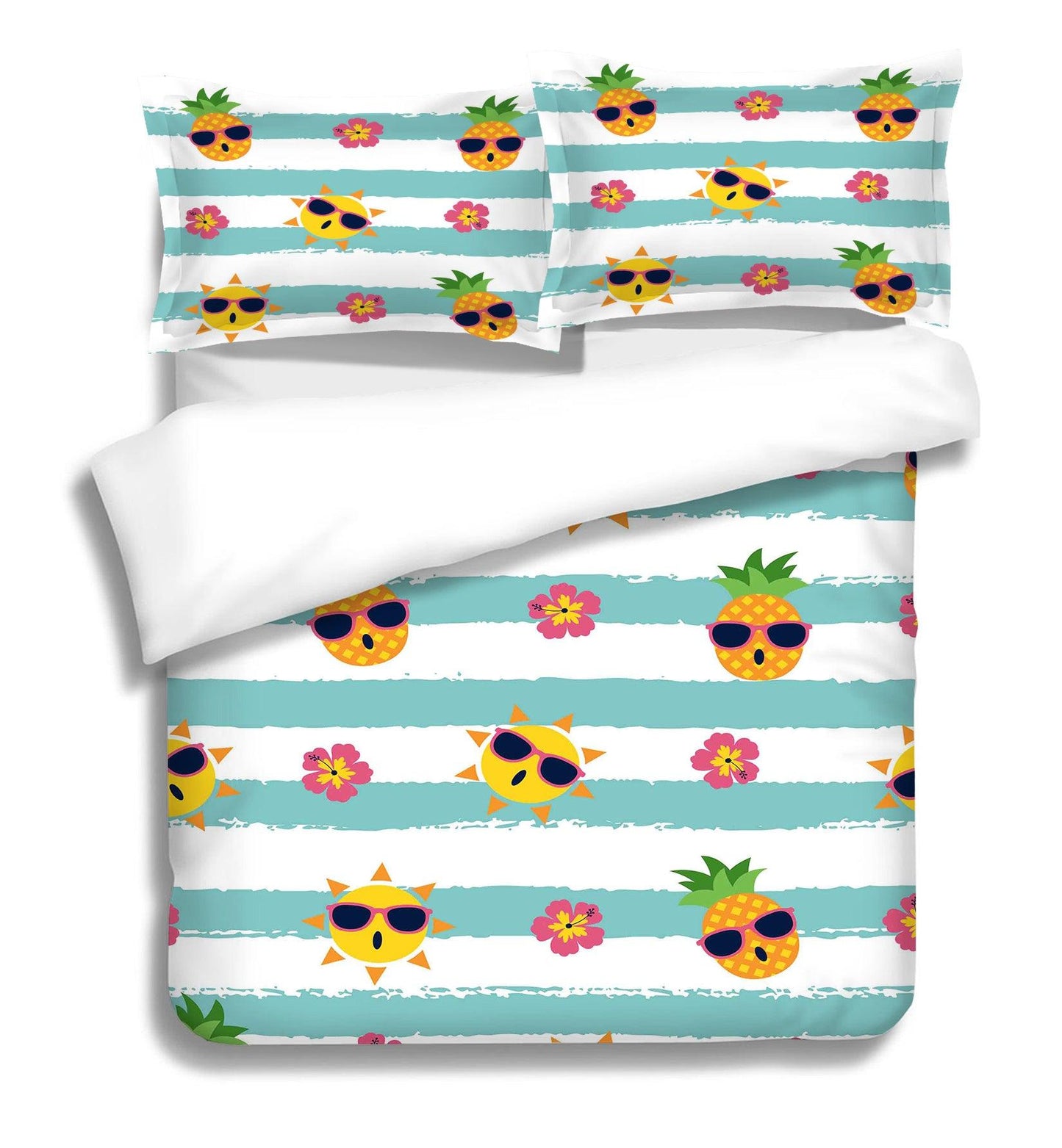 3D Blue Stripes Pineapple Sun Quilt Cover Set Bedding Set Pillowcases 02