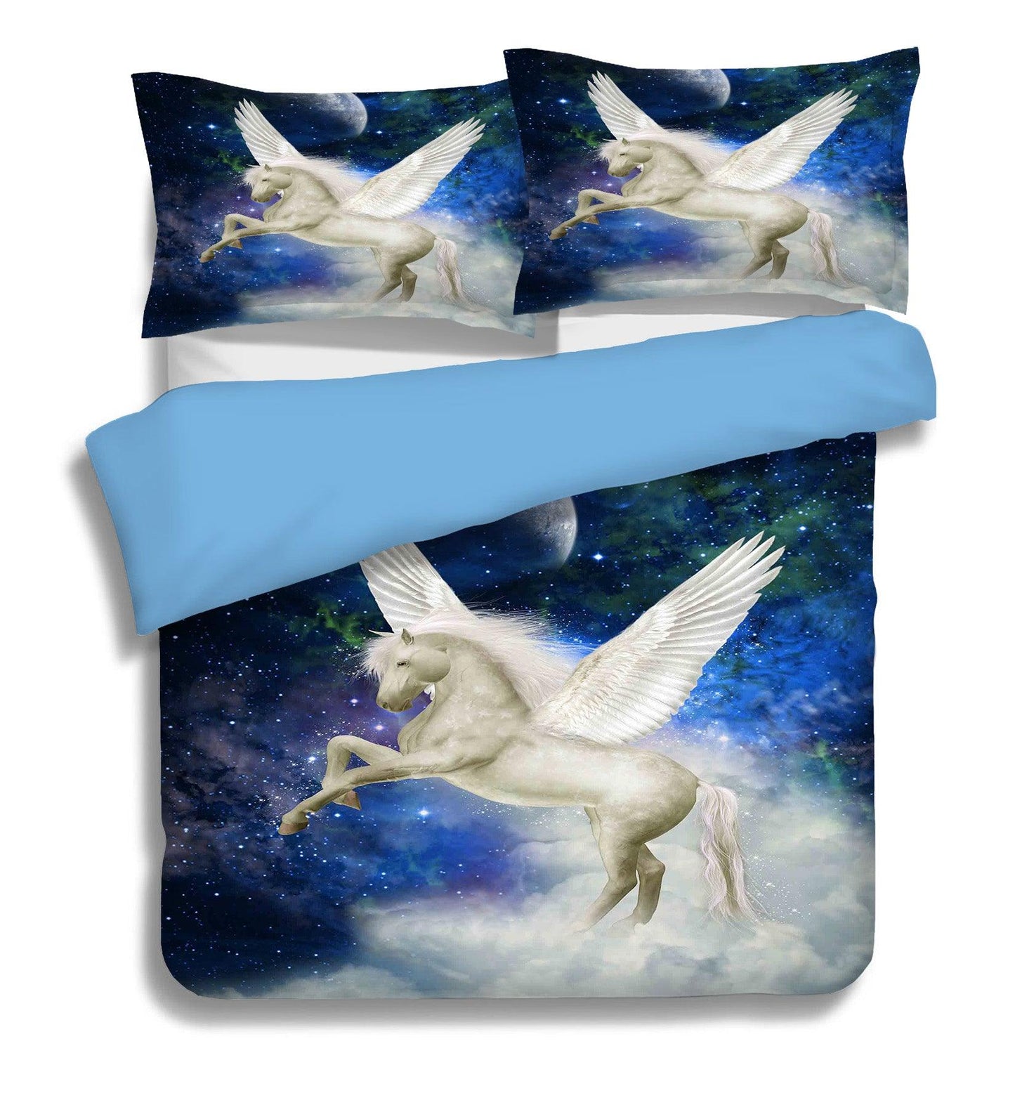 3D Blue Moon Universe Star Sky Pegasus Quilt Cover Set Bedding Set Pillowcases 08