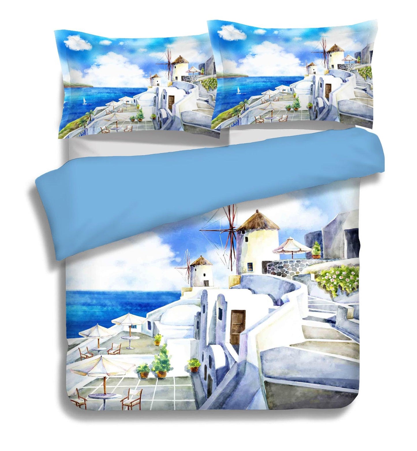 3D Blue Greece Aegean Sea Quilt Cover Set Bedding Set Pillowcases 84