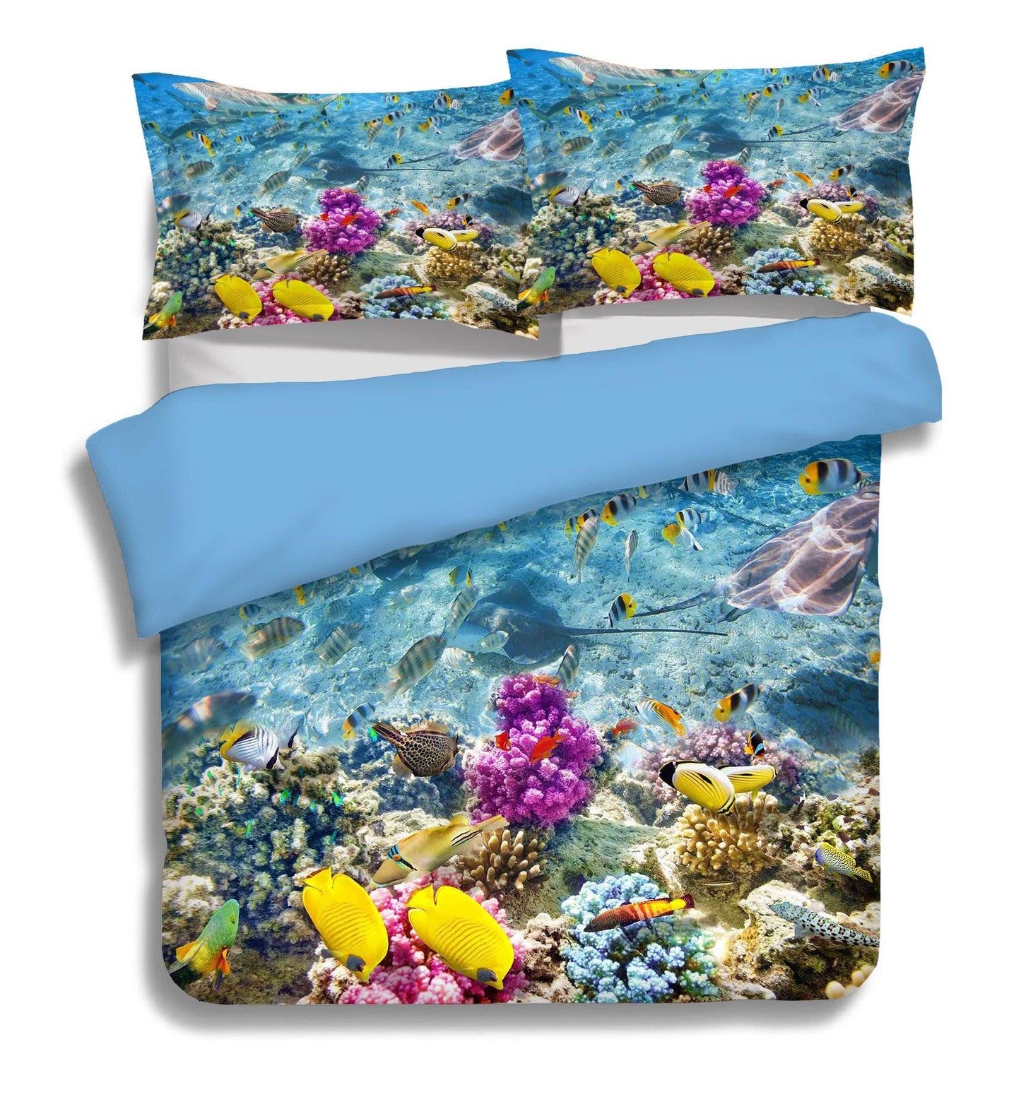 3D Blue Seabed Coral Fish Quilt Cover Set Bedding Set Pillowcases 79