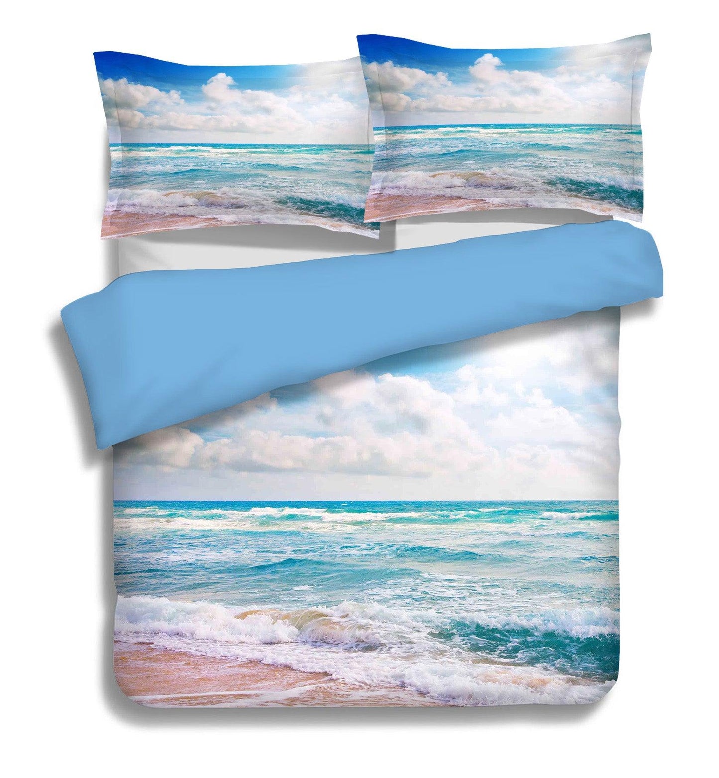 3D Blue Sky Clouds Sea Wave Beach Quilt Cover Set Bedding Set Pillowcases 77