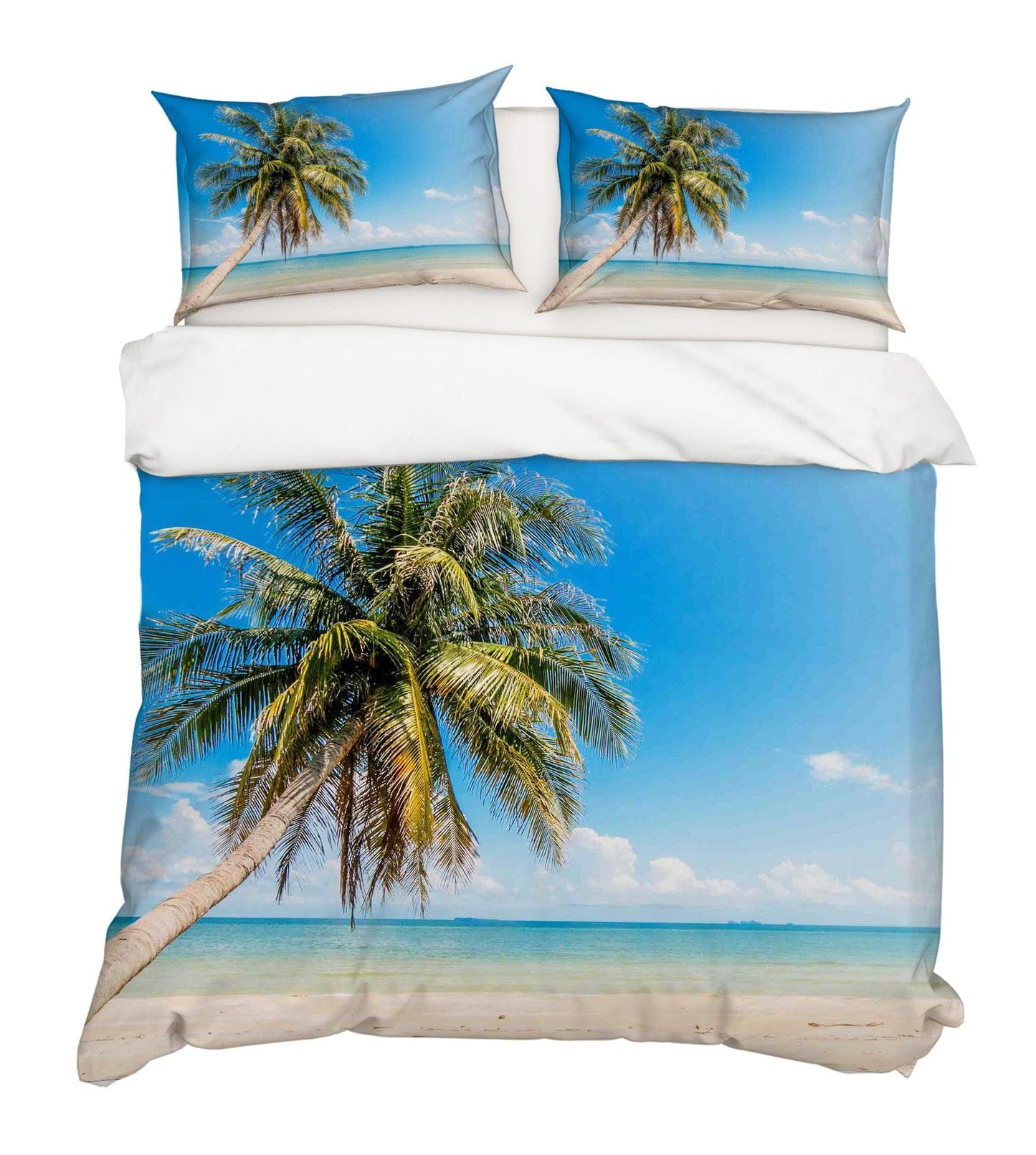 3D Blue Sea Beach Palm Tree Quilt Cover Set Bedding Set Pillowcases 32