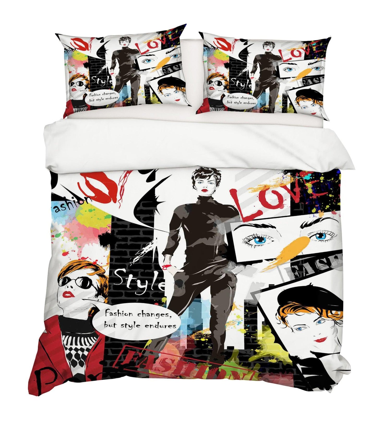 3D Black Graffiti Fashion Woman Female Beauty Quilt Cover Set Bedding Set Pillowcases 34