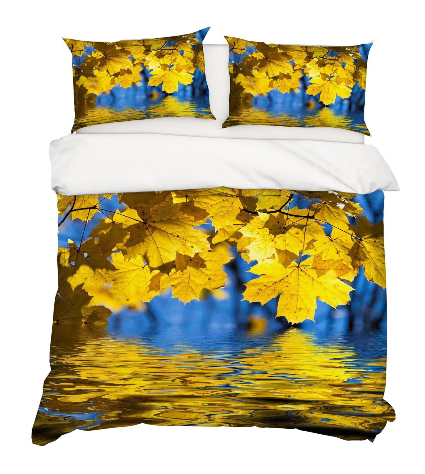 3D Blue Yellow Maple Leaves Quilt Cover Set Bedding Set Pillowcases 73