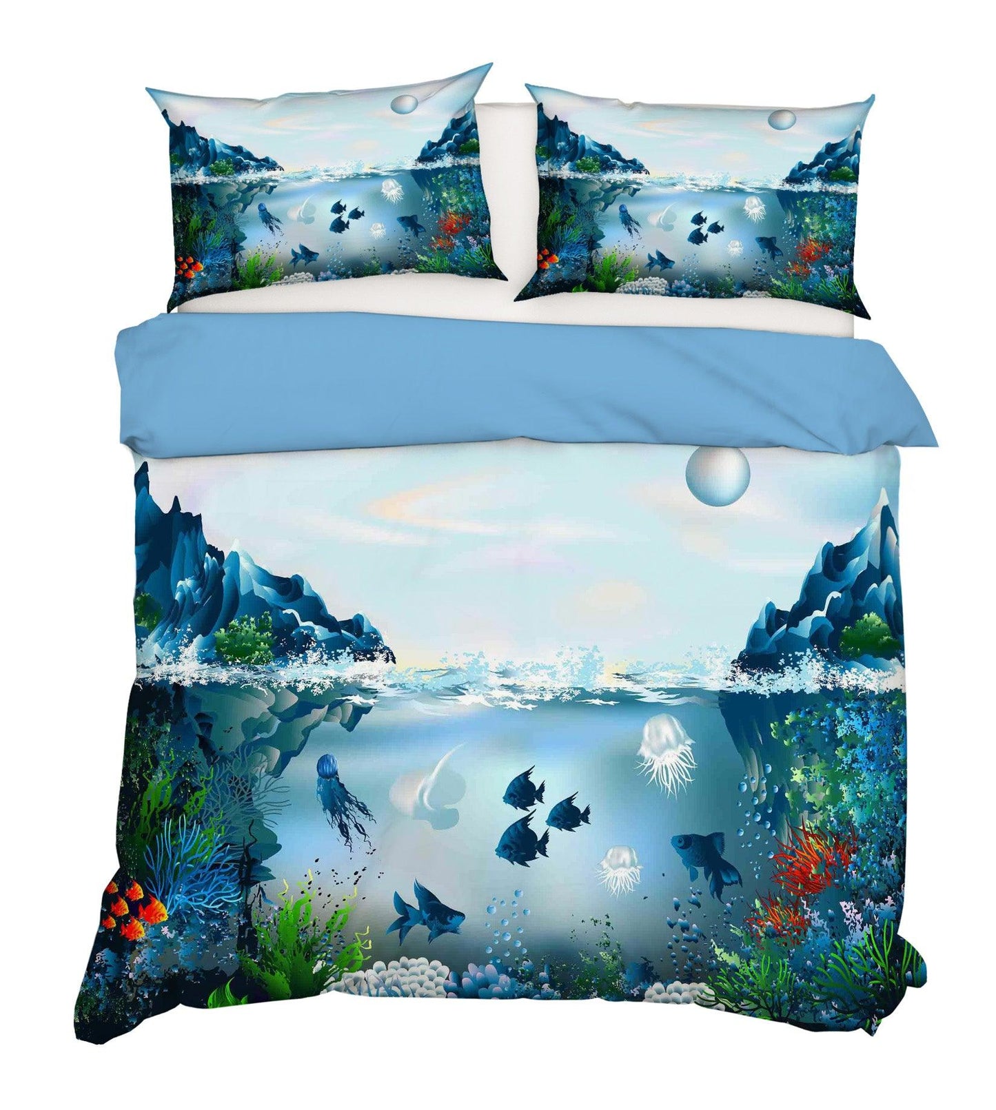3D Blue Seabed Coral Fish Jellyfish Quilt Cover Set Bedding Set Pillowcases 75