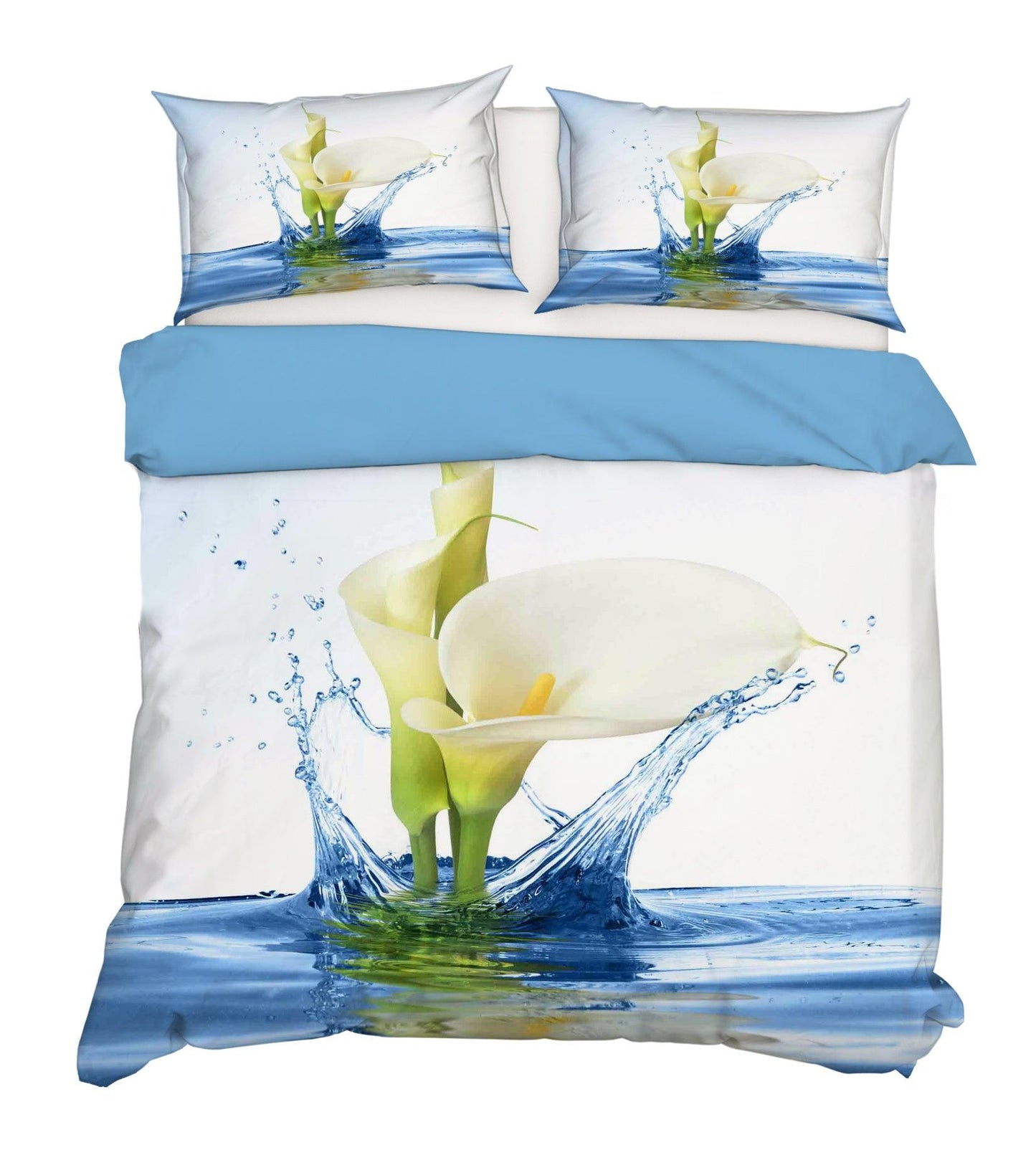 3D Blue Calla Lily Water Quilt Cover Set Bedding Set Pillowcases 66
