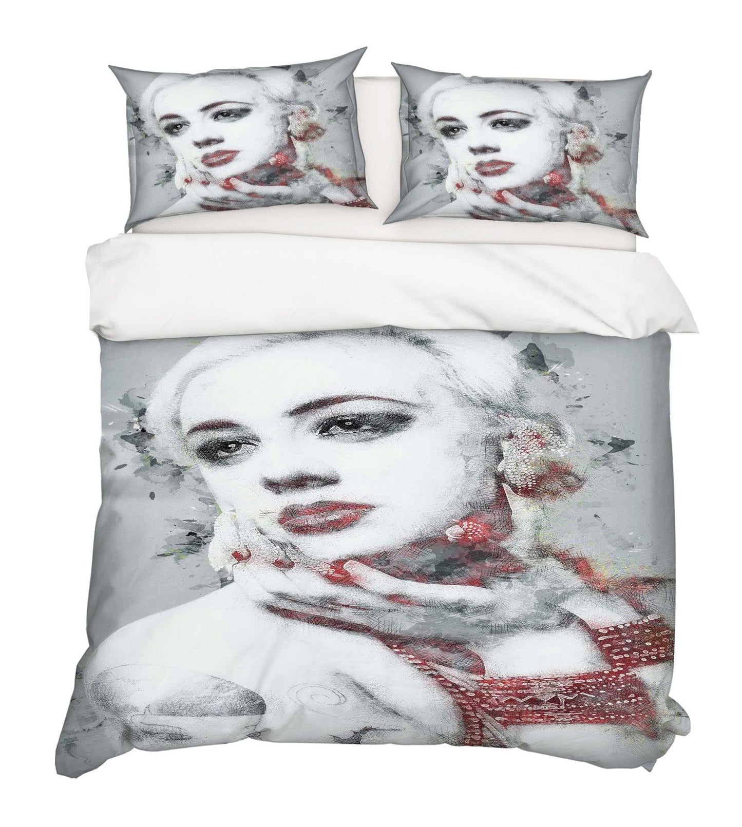 3D Black White Beauty Female Woman Quilt Cover Set Bedding Set Pillowcases 100