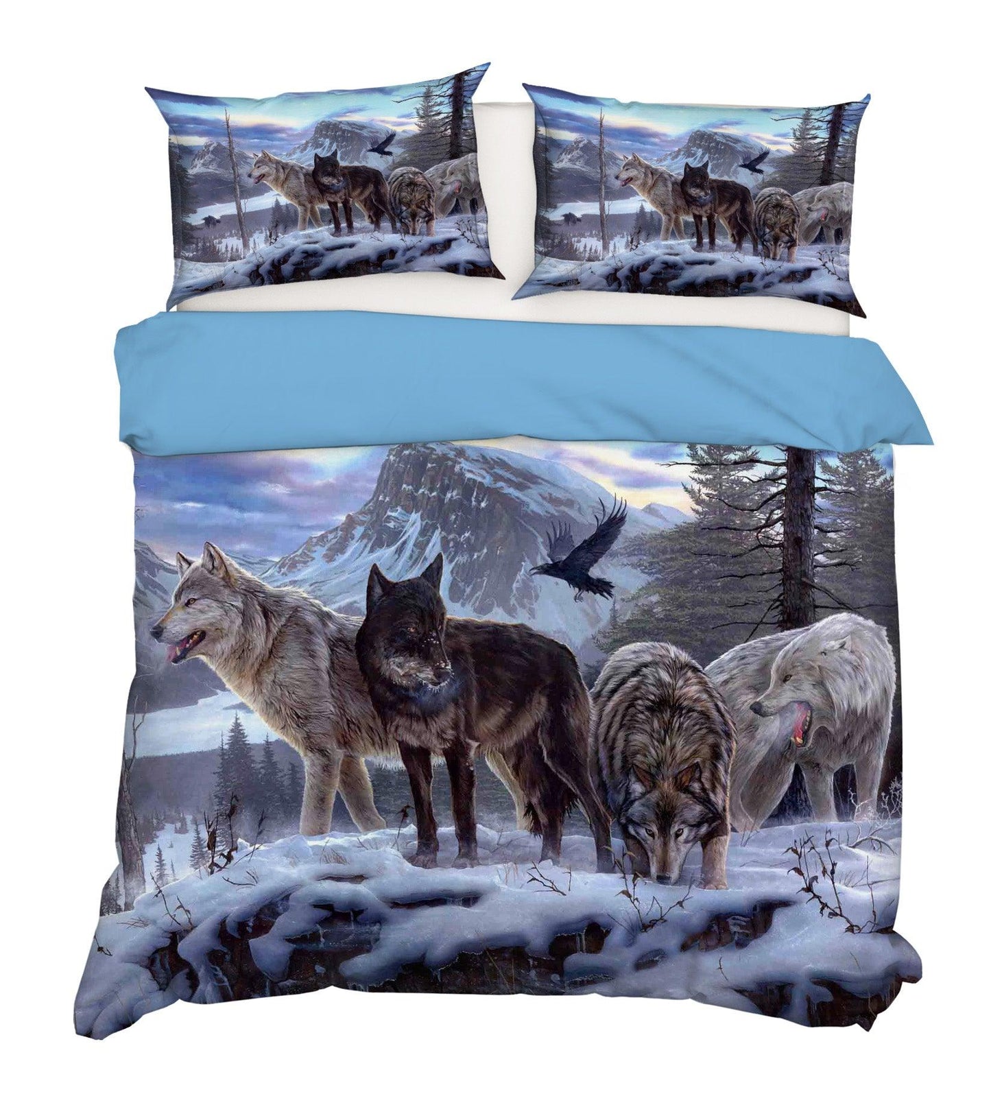 3D Blue Wolf Snow Mountains Tree Eagle Quilt Cover Set Bedding Set Pillowcases 83