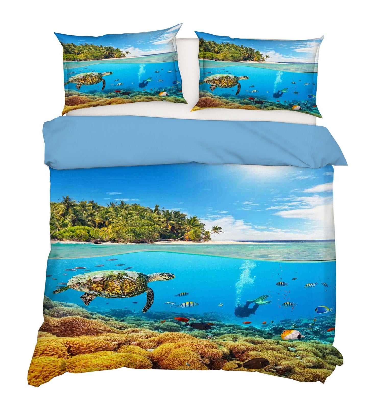 3D Blue Forest Sea Turtle Coral Fish Diving Quilt Cover Set Bedding Set Pillowcases 10