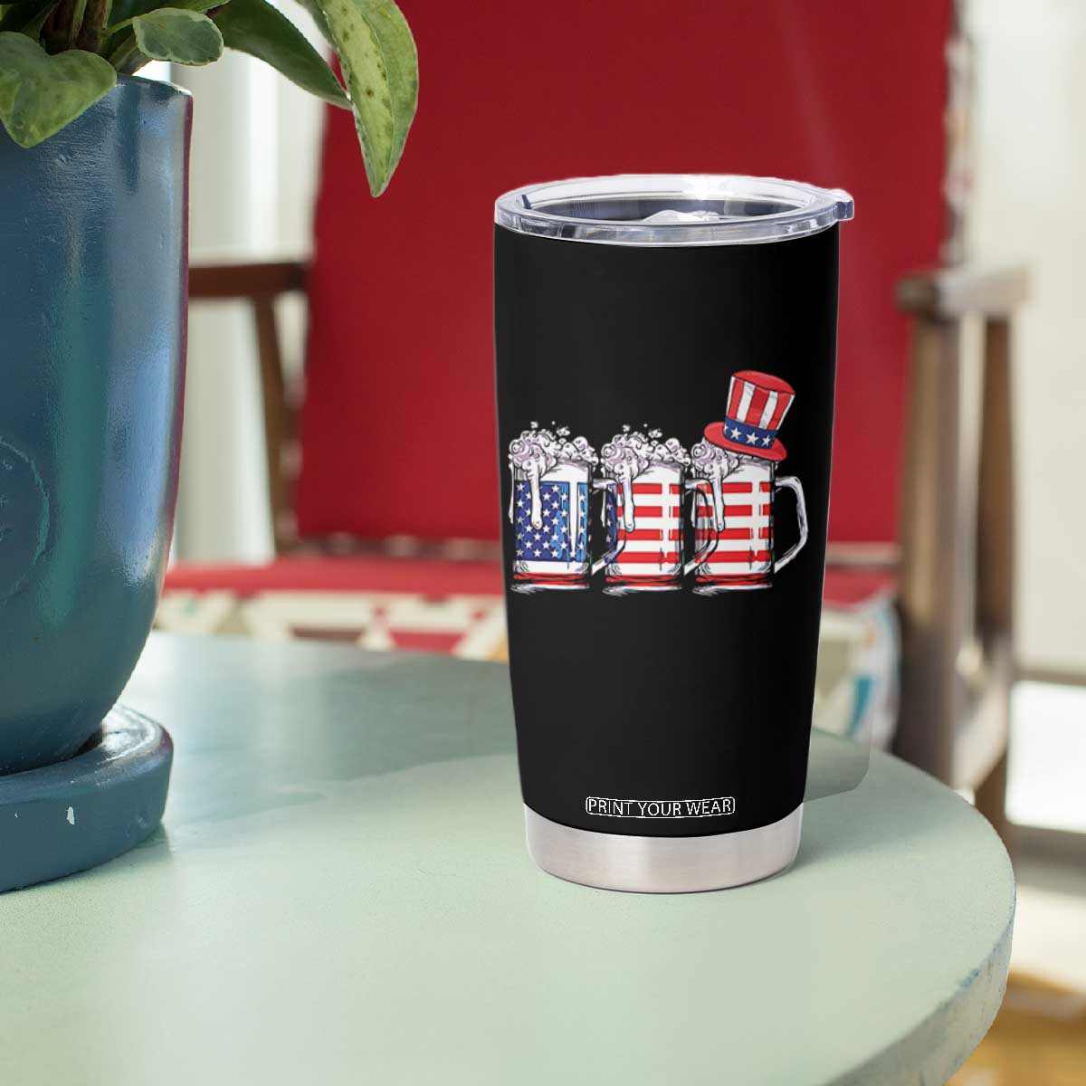 Beer American Flag 4th of July Tumbler Cup Merica Drinking USA TS10