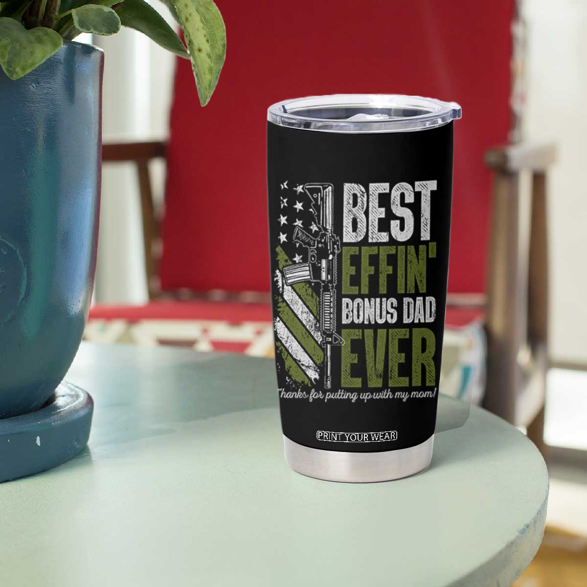 Best Effin Bonus Dad Ever Tumbler Cup Step Dad Gun American Flag TS10