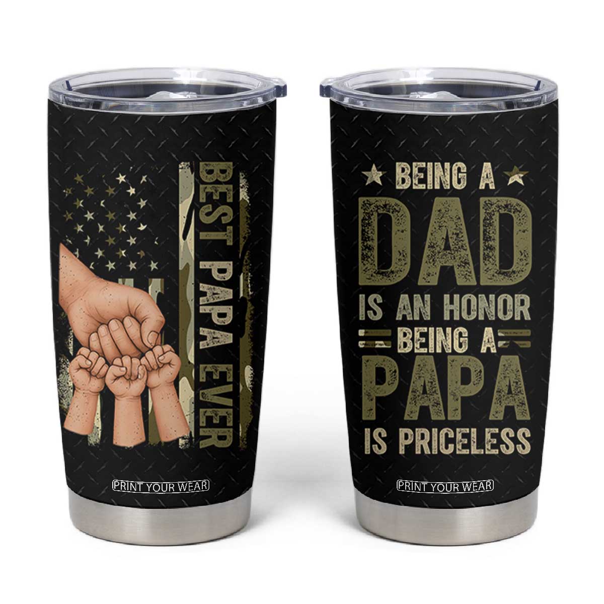 Best Papa Ever Tumbler Cup Being A Dad Is An Honor Vintage Camo Flag Father's Day TB11