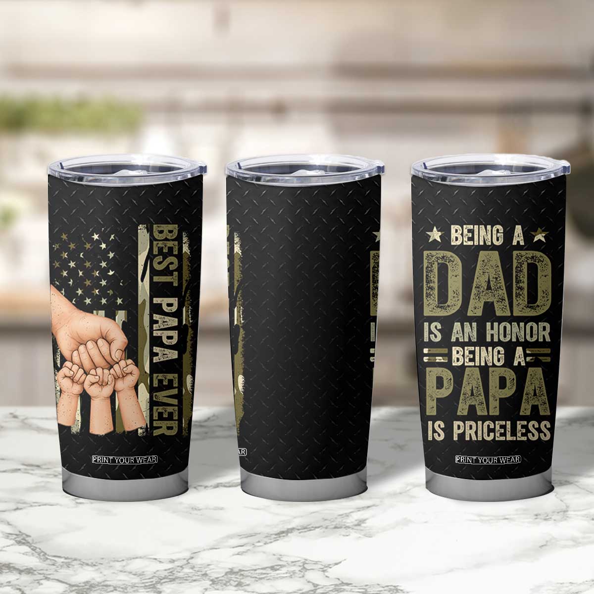 Best Papa Ever Tumbler Cup Being A Dad Is An Honor Vintage Camo Flag Father's Day TB11
