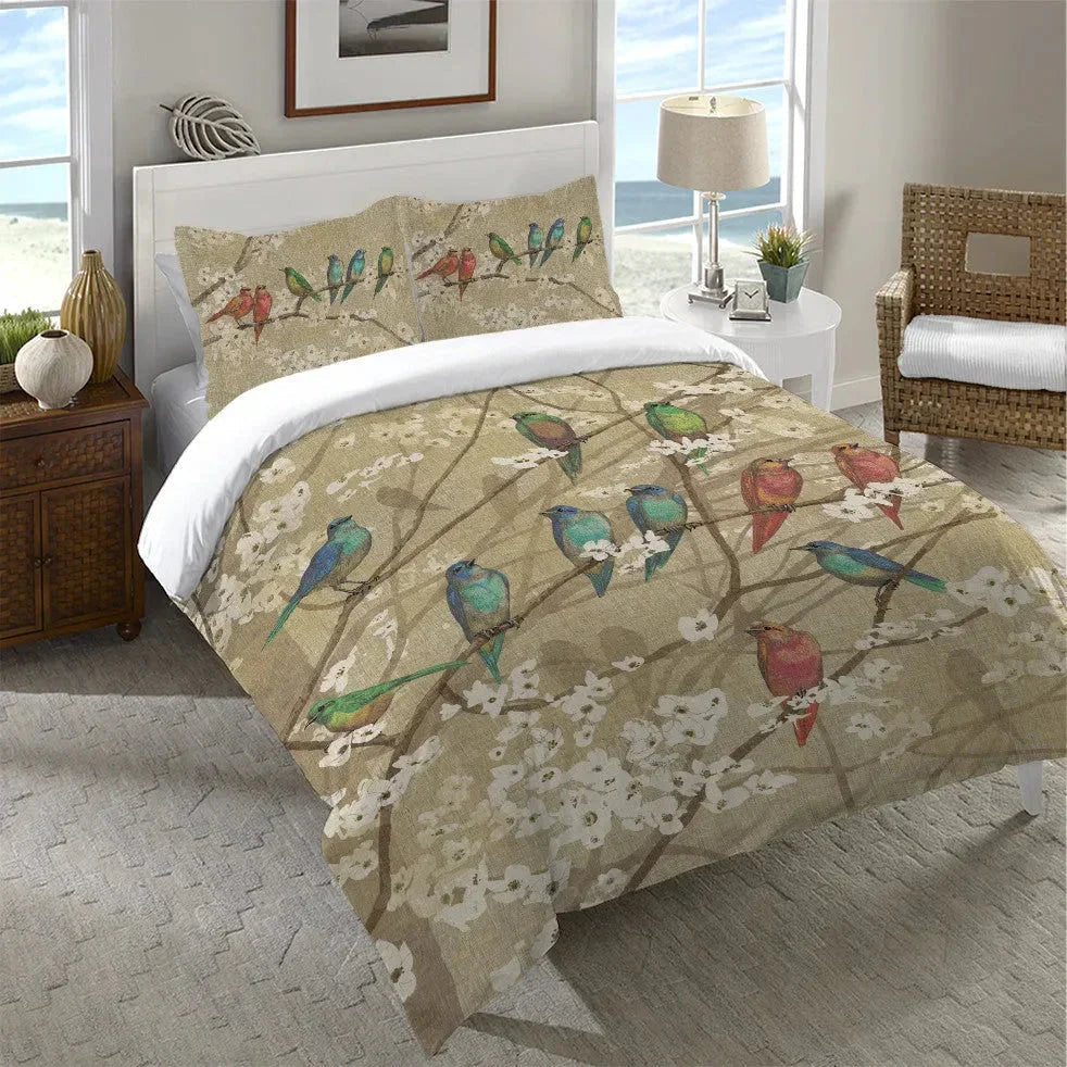 Birds and Blossoms Duvet Cover Bedding Set | Personalized 3-pc Duvet Cover With Pillowcases