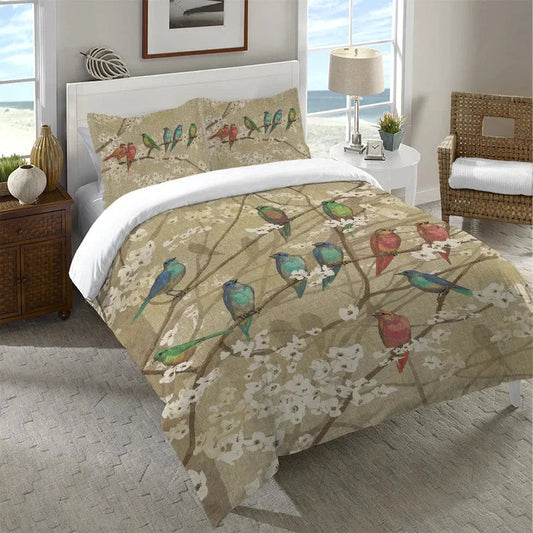 Birds and Blossoms Duvet Cover Bedding Set | Personalized 3-pc Duvet Cover With Pillowcases
