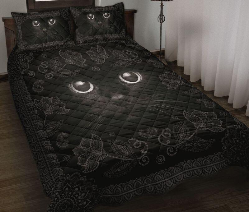 Black Cat Face Paisy Qbs Comfortable Quilt Bedding Set Bedroom