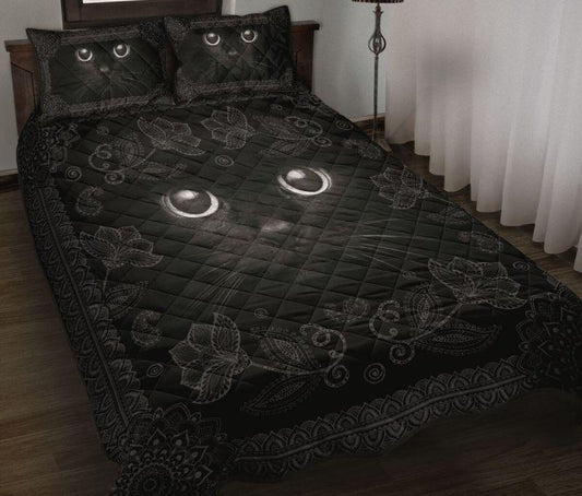 Black Cat Face Paisy Qbs Comfortable Quilt Bedding Set Bedroom