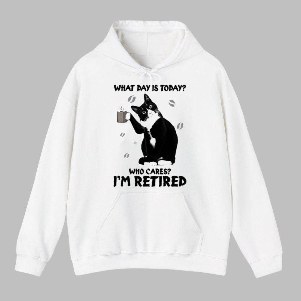 Black Cat What Day Is Today Who Cares I'm Retired Shirt - Grishko.com