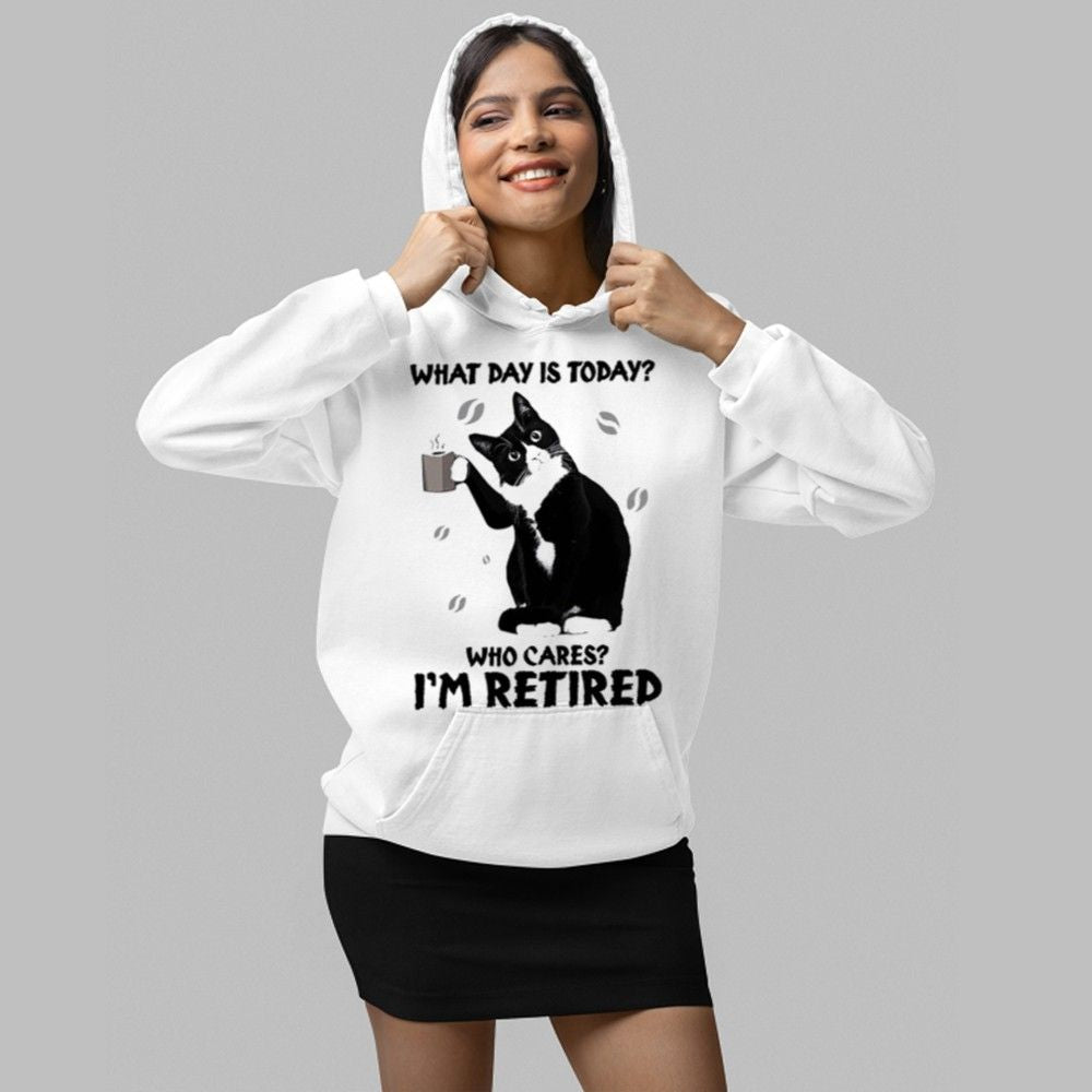 Black Cat What Day Is Today Who Cares I'm Retired Shirt - Grishko.com