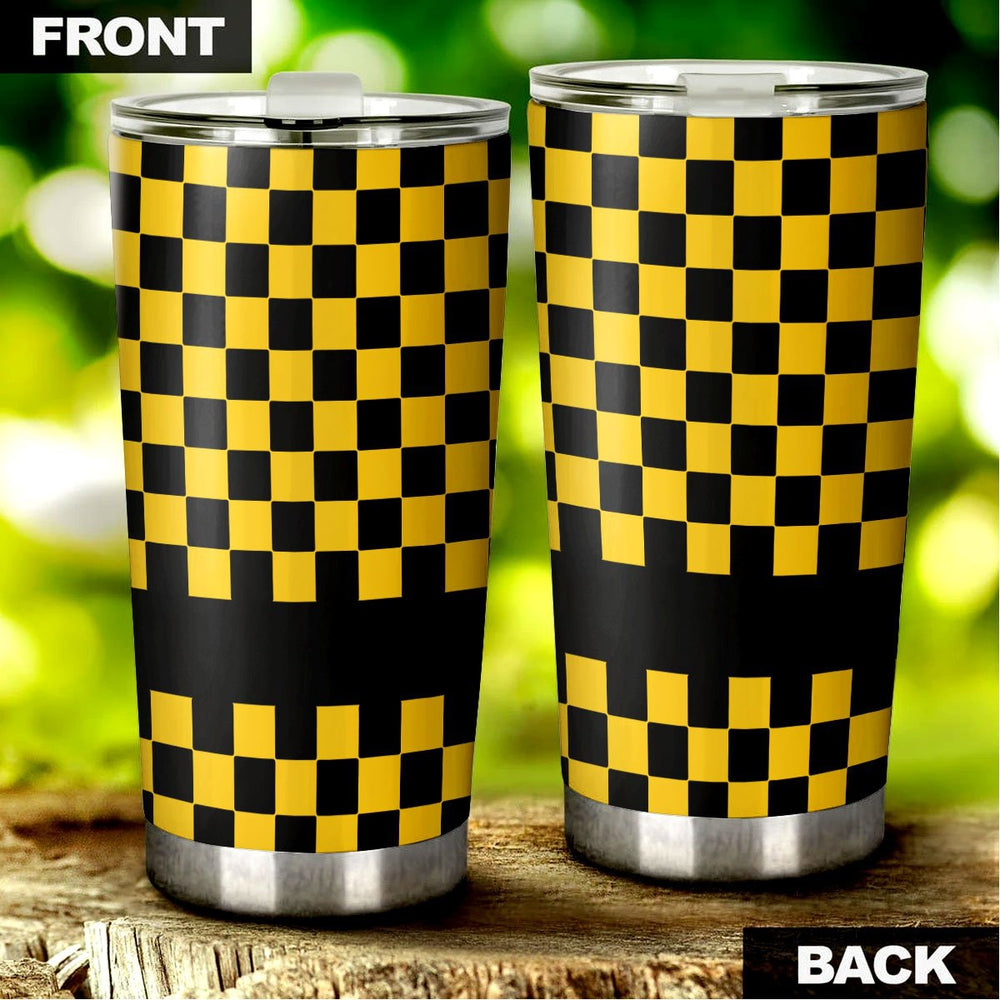 Black Yellow Checkered Personalized Tumbler Cup Stainless Steel Vacuum Insulated 20oz