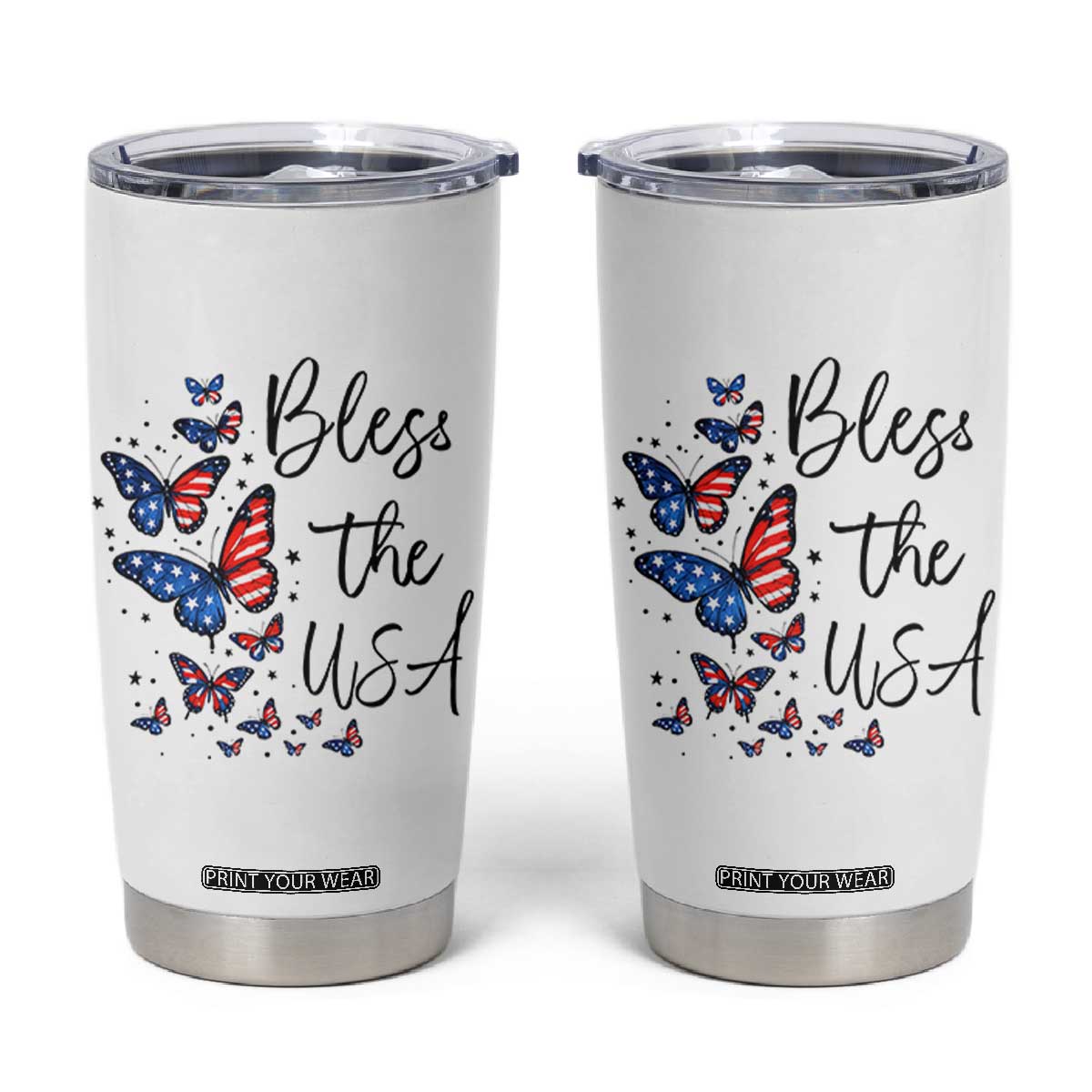 Bless The USA 4th of July Tumbler Cup Patriotic American Flag Butterfly Independence Day TS11