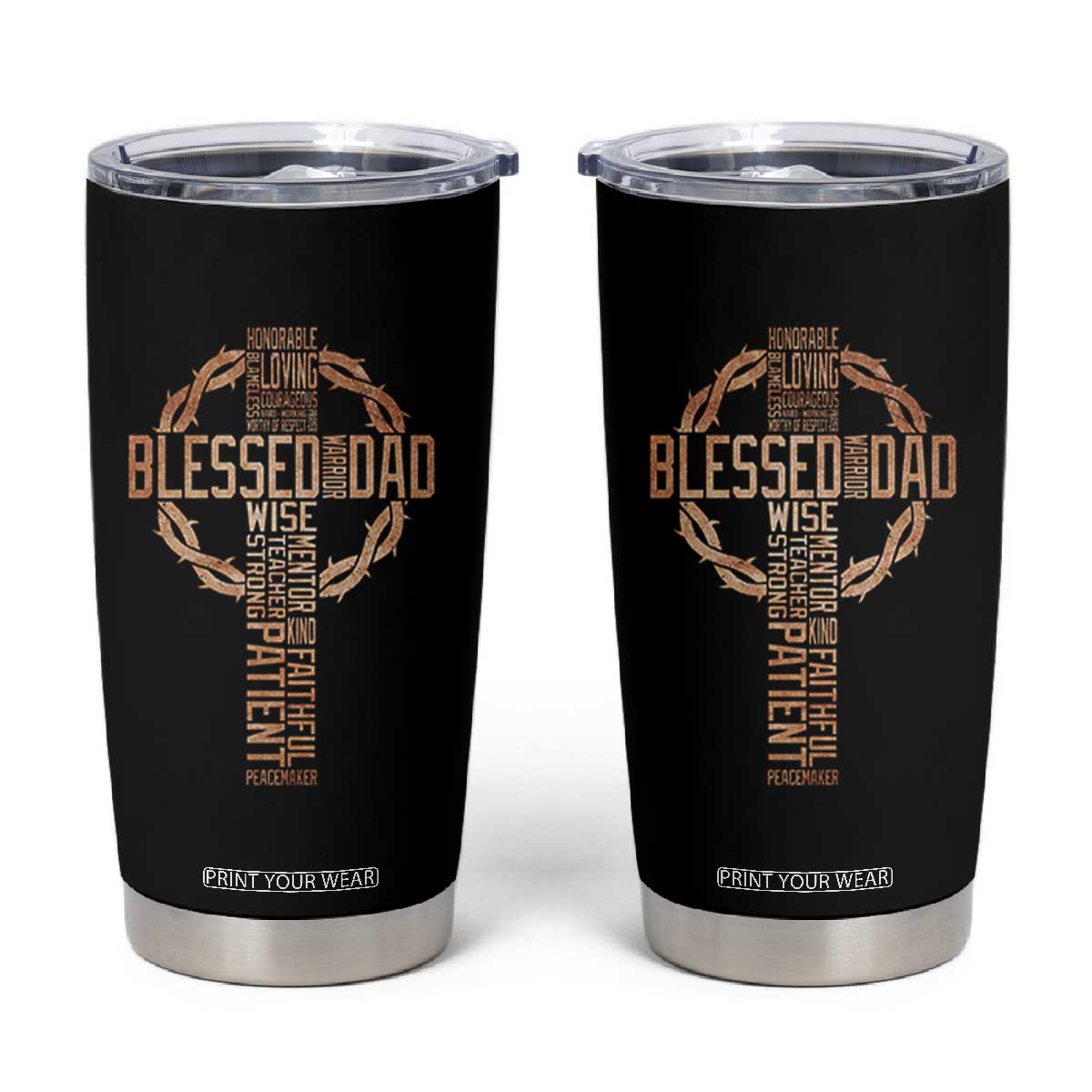 Blessed Dad Christian Tumbler Cup Religious Cross Fathers Day TS11