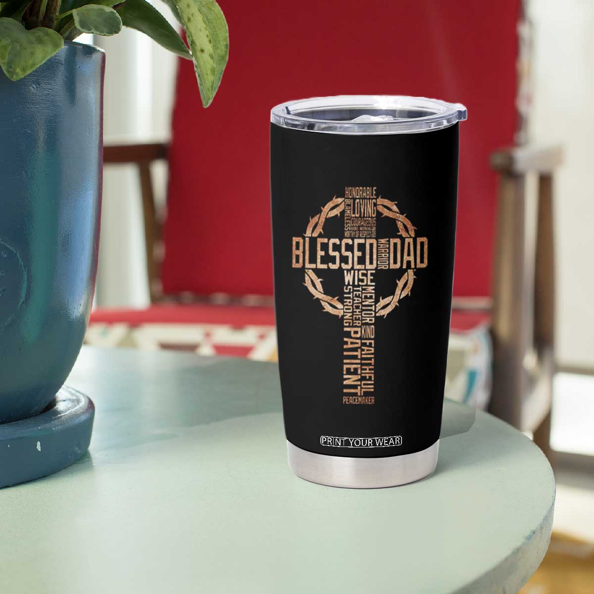 Blessed Dad Christian Tumbler Cup Religious Cross Fathers Day TS11