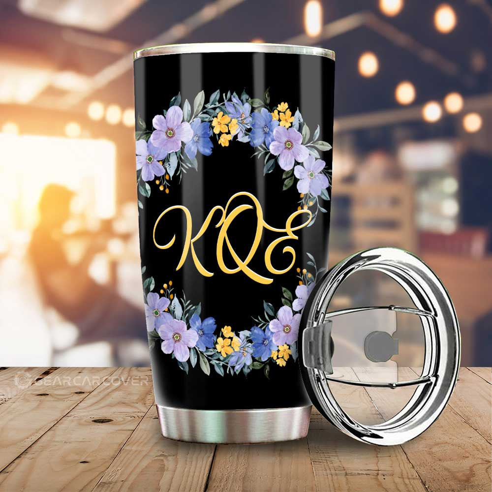 Blue Flowers Tumbler Cup Custom Personalized Name Car Interior Accessories