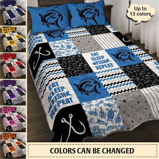 Fishing Pattern Quilt Bedding Set Multi Colors